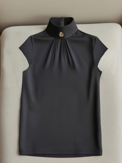 Women'S Elegant Blouse - Rich Purple, High Neck, Smooth Non-See-Through Fabric, All-Season Office & Everyday Shirt for Women - Professional & Formal Events, Versatile Clothing, Sophisticated Style, Highquality Material, Styli