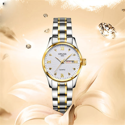 Luxury Rhinestone Decor Quartz Watch Waterproof Calendar Luminous Analog Wristwatch For Daily Life Business Travel Vacation Date Watch