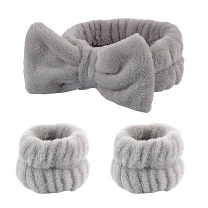1pc/3pcs Cute Bow Hair Band And Wristband Set, Women Spa Headband For Washing Face, Makeup Hair Band, Skincare Headbands