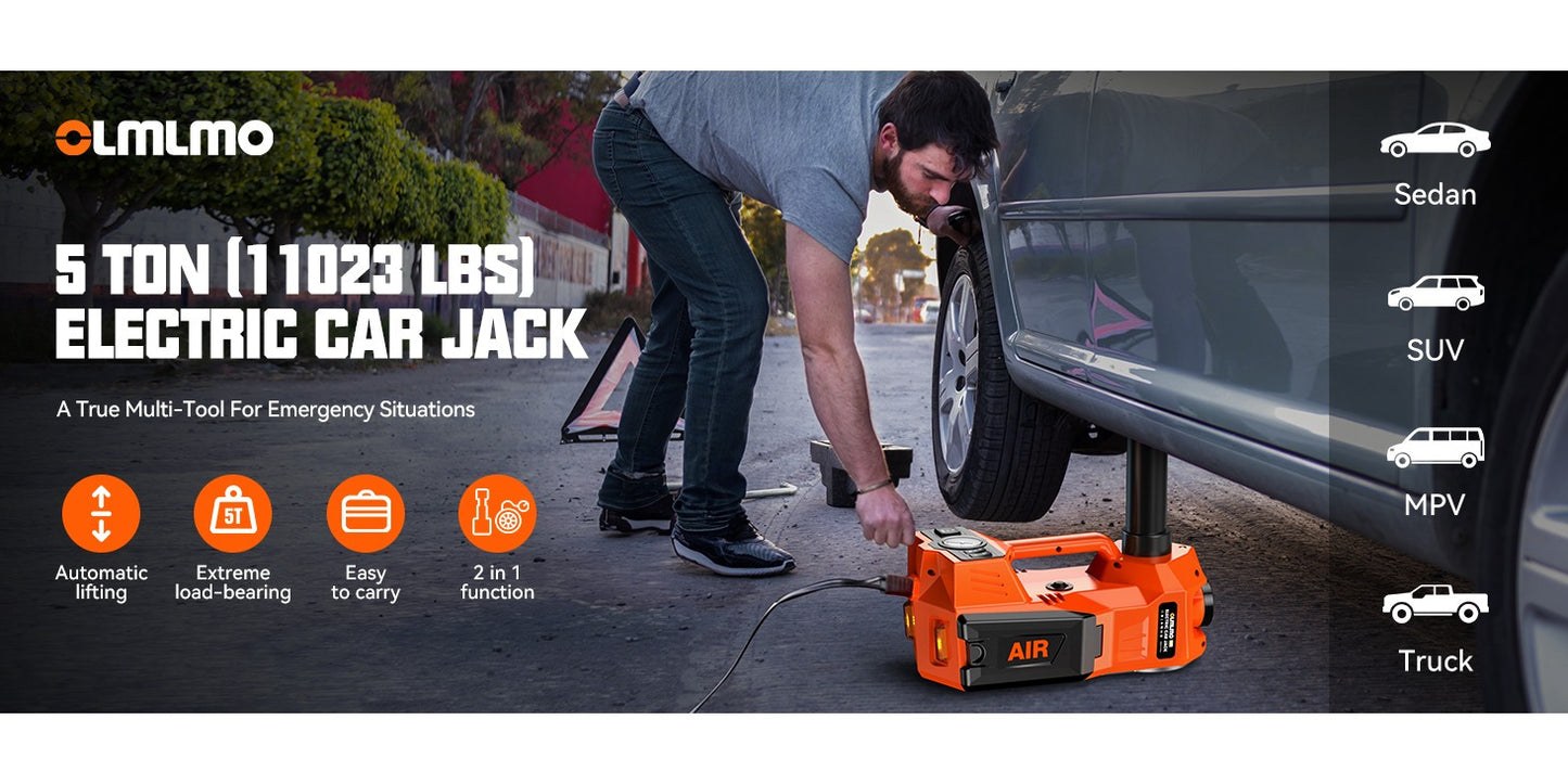 12V 5T Heavy-Duty Hydraulic Jack (15.5-45cm Lift) with Air Compressor & LED Light | Cordless Auto Lifting System for Car, SUV, Truck Tyre Change, Garage Repair