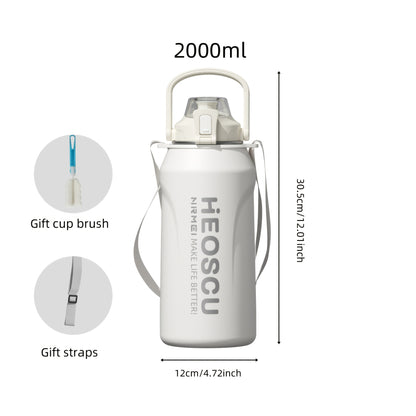 Garrafa térmica em aço inoxidável, mantém a temperatura quente ou fria durante 24 horas, com palhinha e pega/correia, caneca térmica de viagem com parede dupla, livre de BPA.