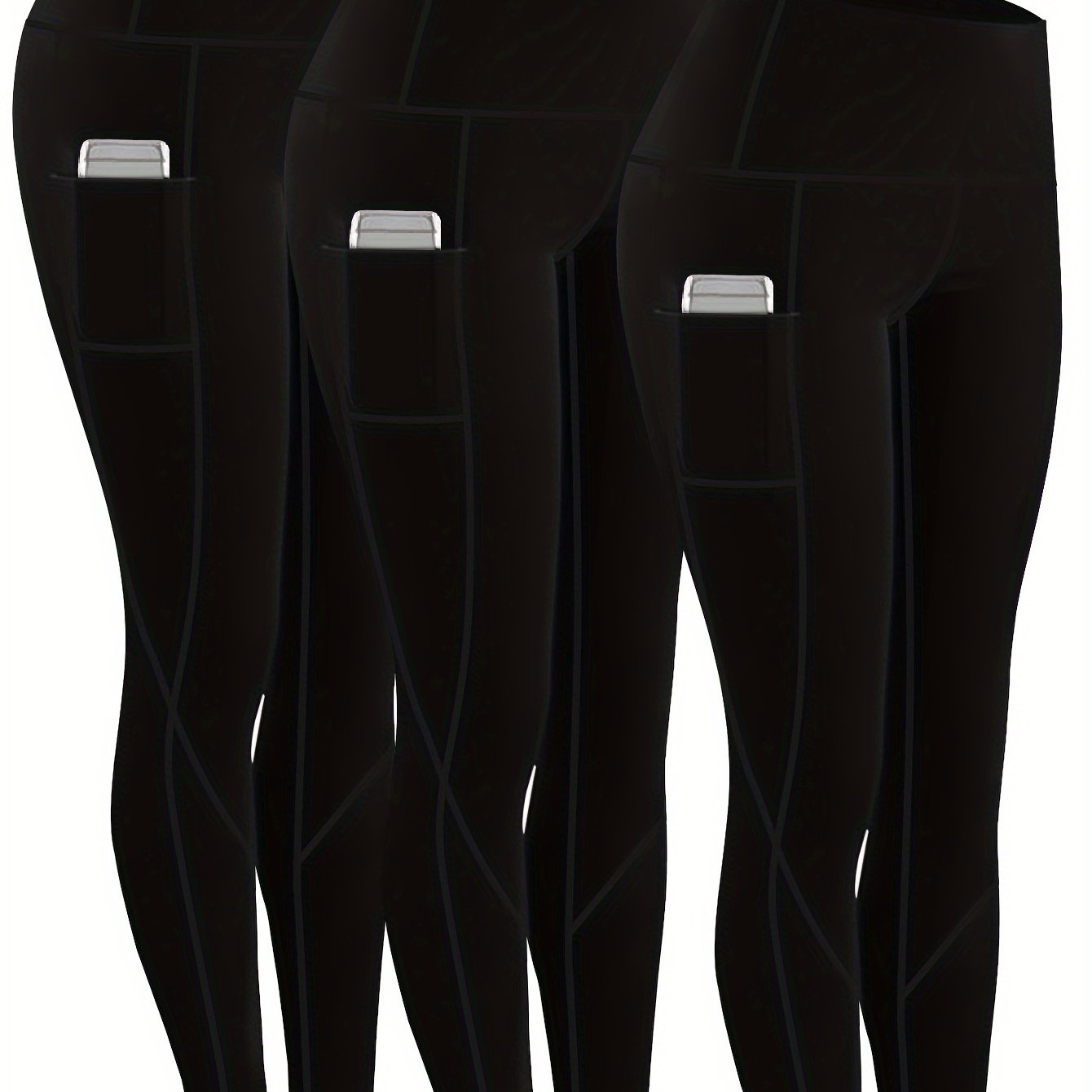 3pcs Set Women'S Plus Size Daily Sports Yoga Leggings, Geometric Pattern, High Stretch Spandex, Breathable, with Two Side Pockets, for Running, Workout