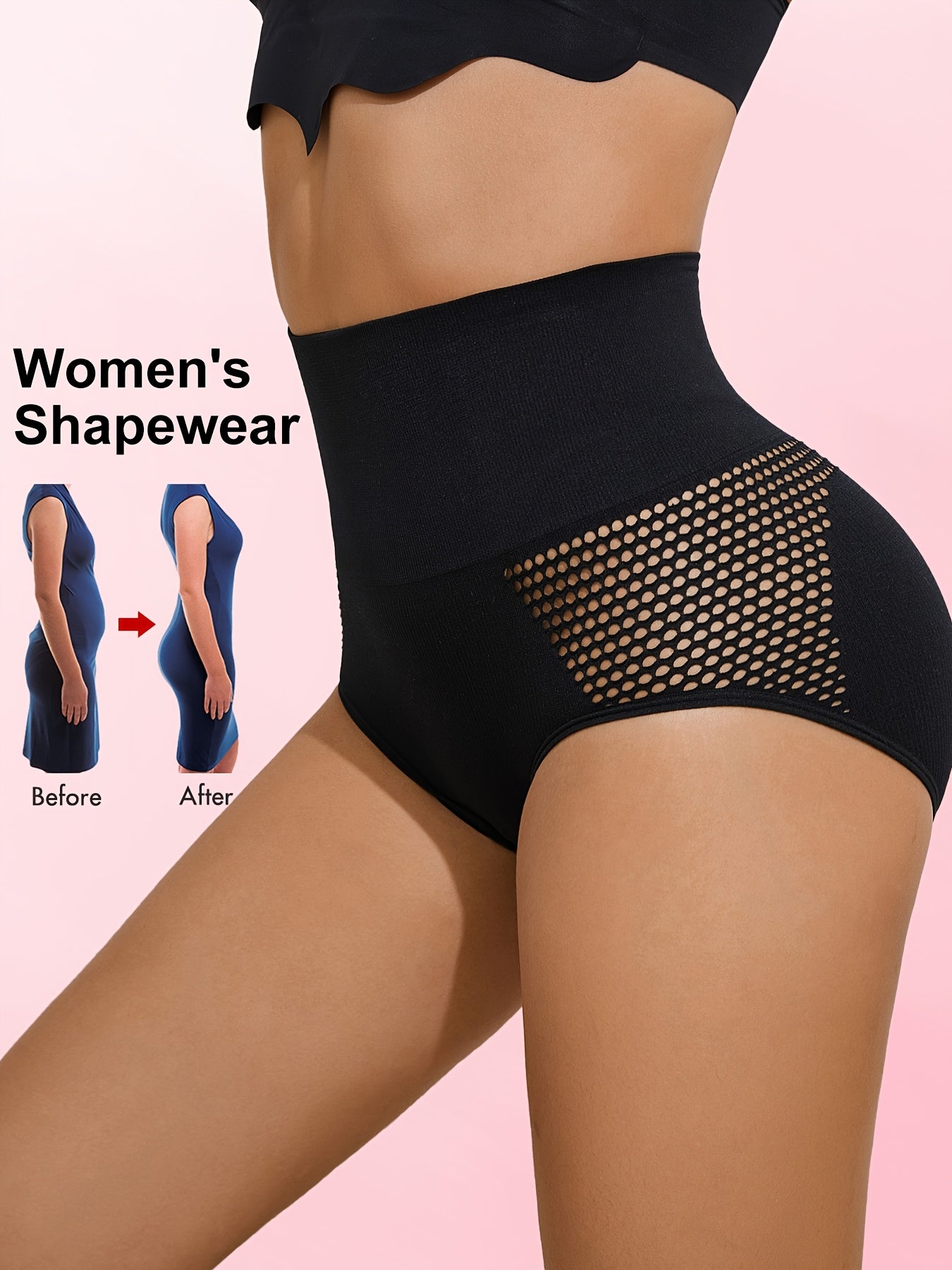 3pcs High-Waist Tummy Control Panties for Women - Breathable Mesh, Butt Lifting, Body Shaper Briefs with Solid Color Design and Breathable Mesh Details