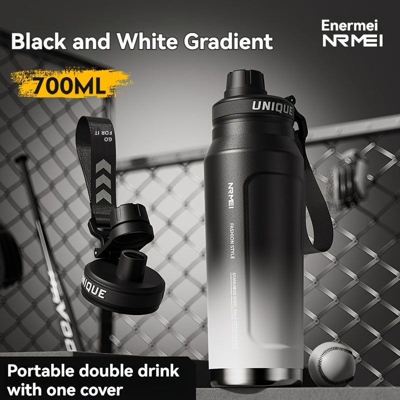 1 stainless steel water bottle with carrying strap, 316 stainless steel, suitable for outdoor and camping