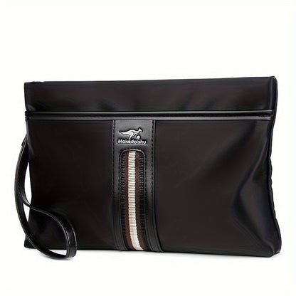 MARHSEIKE Men's Large Capacity Clutch Bag - Stylish Black Nylon Handbag with Zippered Compartment & Adjustable Strap, Trendy Business Phone Holder for Everyday Use, Secure Travel Pouch|Modern Masculine Clutch|Durable Zipper C