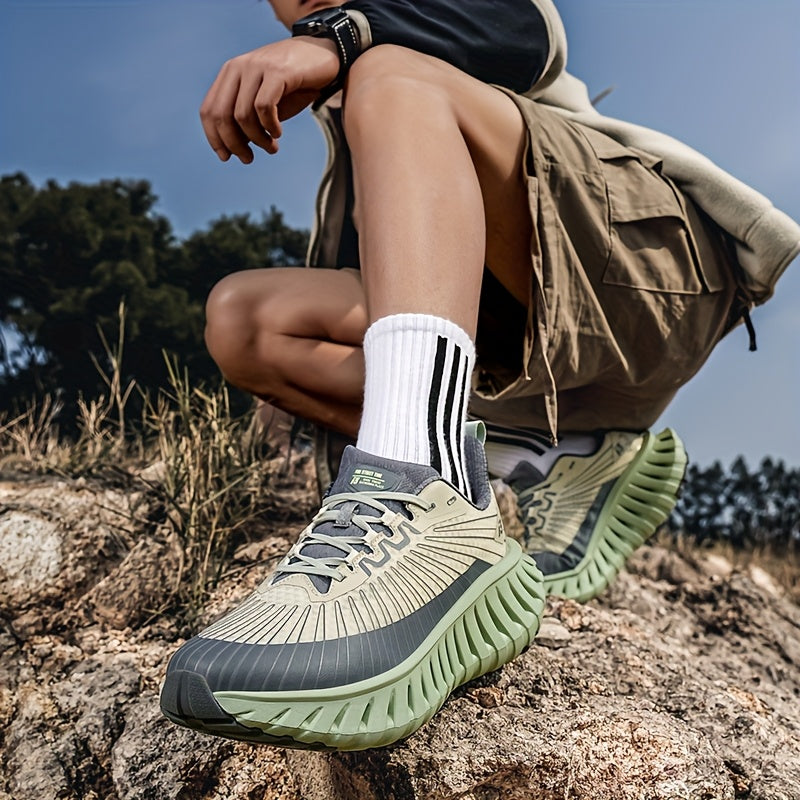 Men'S Breathable Mesh Running Sneakers - Lightweight, Non-Slip, Durable Hiking & Fitness Shoes with Air Cushion for Indoor/Outdoor Use, Gray & Green Design, Casual Athletic Footwear | Modern Sneakers | Breathable Mesh Uppe