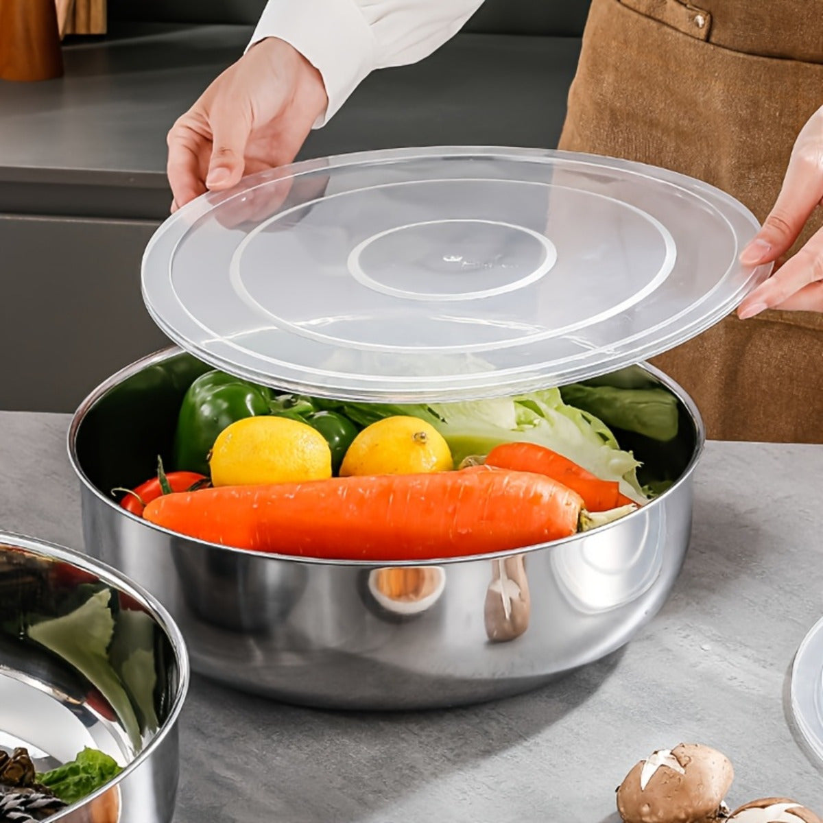 Large Stainless Steel Mixing Bowl with Lid - Rust-Resistant, Deep & Wide for Dough Kneading, Pasta Making, Vegetable Washing, Soups | Modern Kitchen Essential, Kitchen Essentials And Supplies