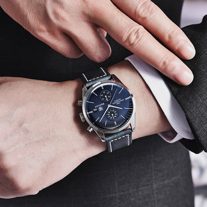 1pc New BENYAR Men's PU Leather Quartz Wristwatch, Men's 100M Multifunctional Watch Military Sports Chronograph Watch For Men