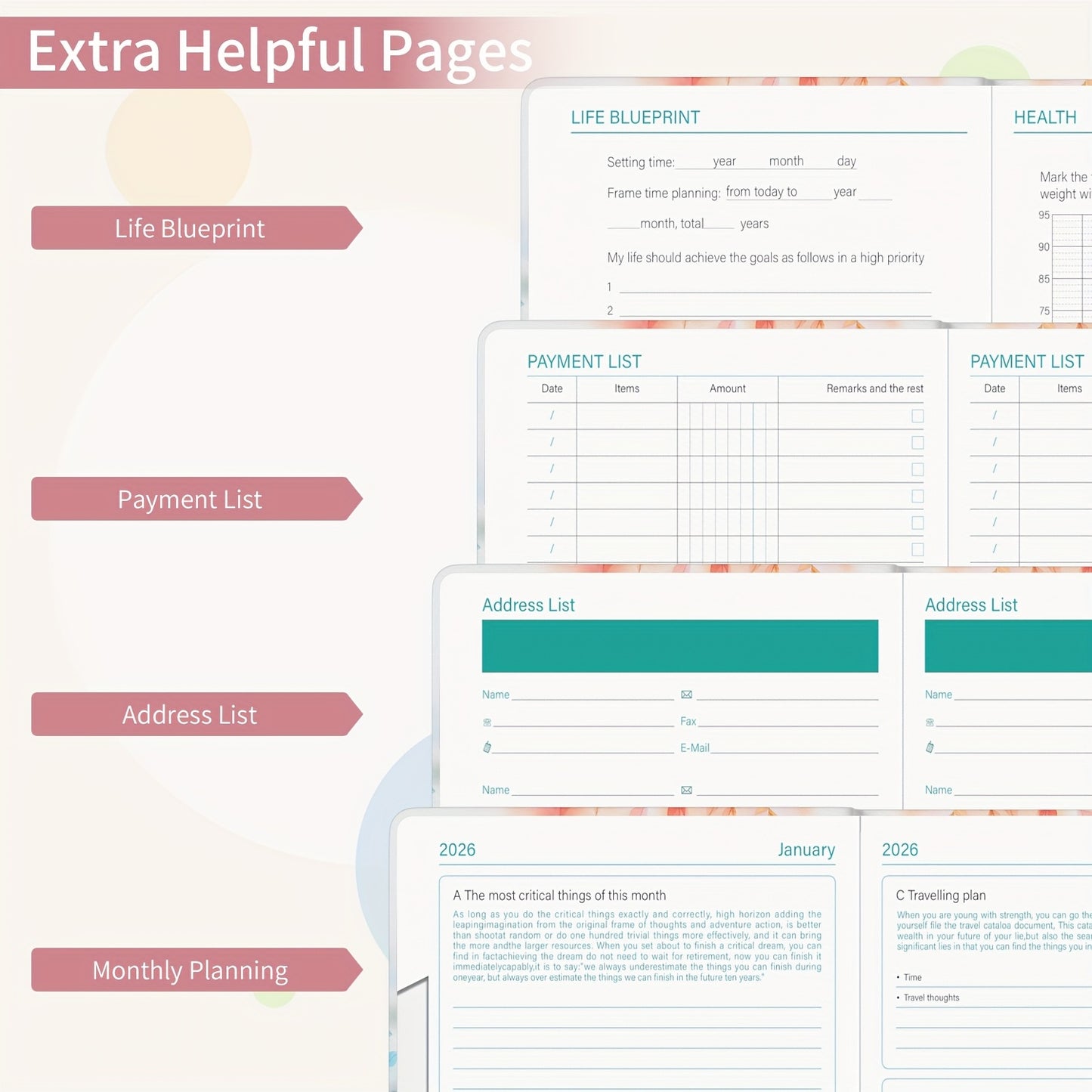 1pc Dzhzal Elegant Floral - Planner with Monthly View, Daily Organizer, Banded Elastic Closure, Pen Loop, Inner Pocket - Compact A5 Notebook (14.48x21.08cm) for Professionals, Students, Personal & Office Use - Perfect Gift Id