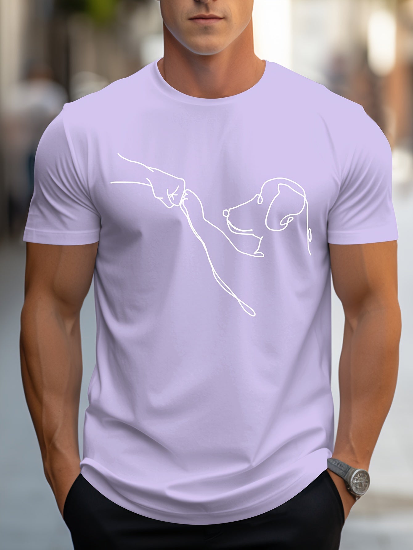MBDMBD Men's Minimalist Dog Line Art Graphic T-Shirt - Vibrant Yellow with Black dog outline, Lightweight Summer Casual Everyday Tee for Pet Lovers - Machine Washable Apparel, Dog Tshirt, Classic Round Neck, Comfortable Fit