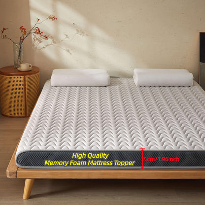 1pc 5cm Memory Foam Mattress Topper - High-Density Support, Slow Rebound Pressure Relief, Ultra-Soft Quilted Surface & Breathable Mesh Design, Foldable Portable Bed Pad, All-Season Comfortable Bedding for Bedroom, Dorm & Gues