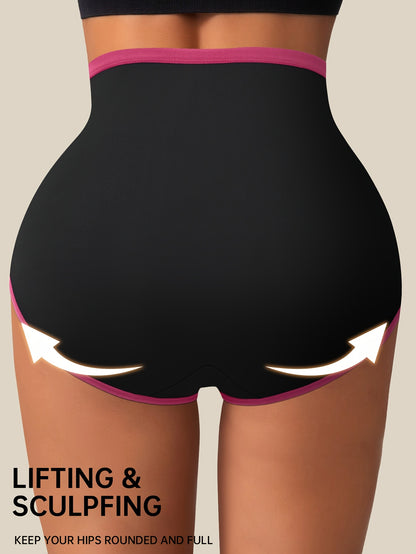 4pcs QUASTI Women'S High-Waisted Shapewear Panties - Quick-Dry Lightweight Underwear with Tummy Control & Hip Lift, Full Coverage Briefs with Cross Strap Design, Elegant Alphabet Pattern & Contrast Binding, Medium Support, Ha