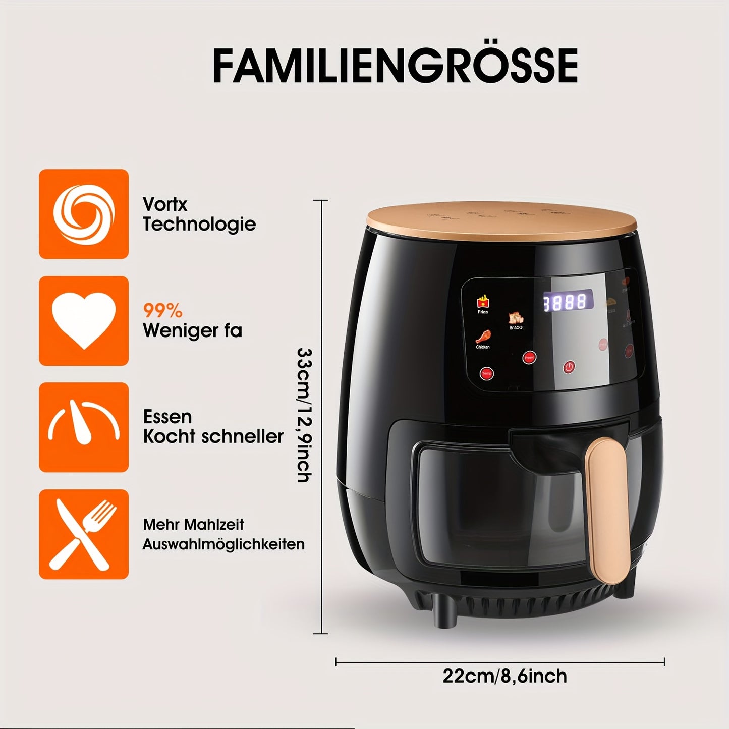 Air Fryer 6.5L 9L 10.5L Oilless 1800W Large Capacity Oven Air Fryers Healthy Cooker With 10 Preset, Visual Cooking Window, Non-Stick Basket, Dishwasher Safe