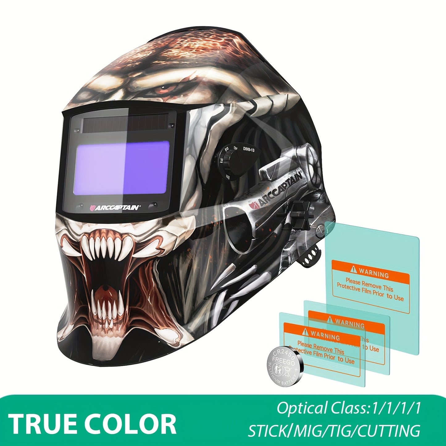 ARCCAPTAIN Auto-Darkening Welding Helmet with -Free Large View Welding Hood Mask, True Color Vision & Shade 1-4 Adjustment, CE, Compatible with Welding Machines (Professional Welder's Mask)