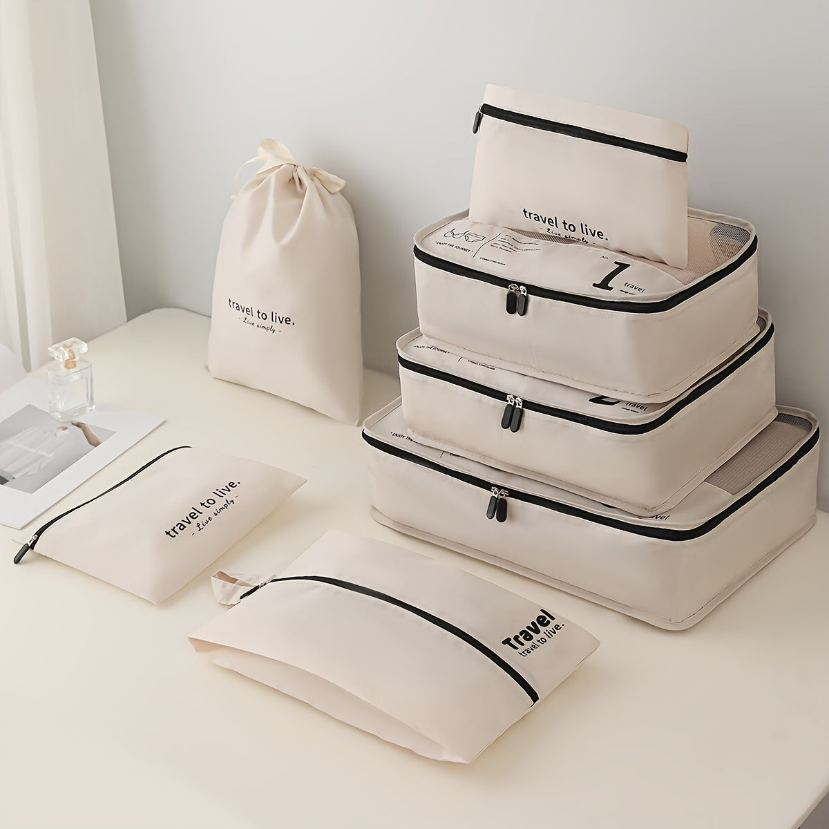 Portable Travel Storage Bag Set of 7pcs Suitcase Clothes Organizer Pouches with Clothing Bags, Underwear Pouches, and Shoe Pouches Suitable for Business Trips by Both Men and Women