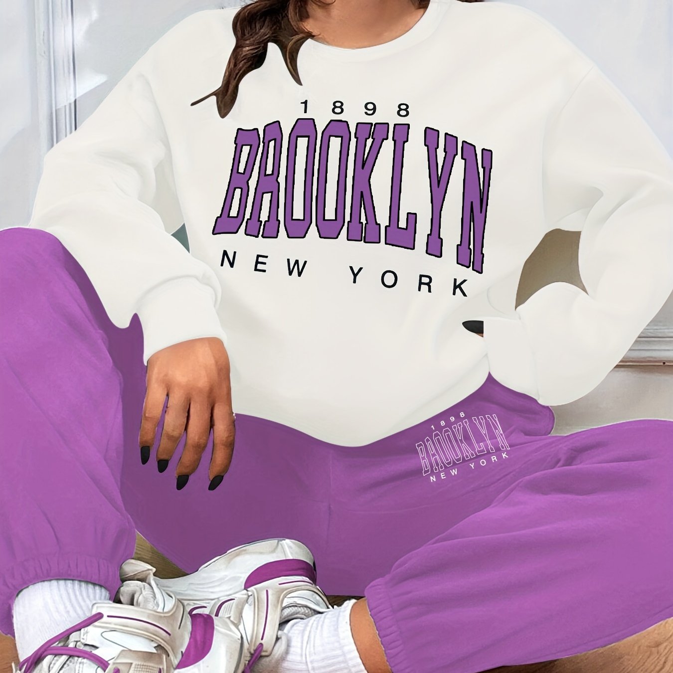 Casual Color Block Two-piece Set, Letter Print Sweatshirt & Sporty Jogger Pants Outfits, Women's Clothing