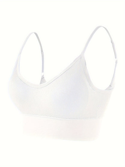 Solid Ribbed Sports Bra, Comfy & Breathable Workout Fitness Intimates Bra, Women's Lingerie & Underwear