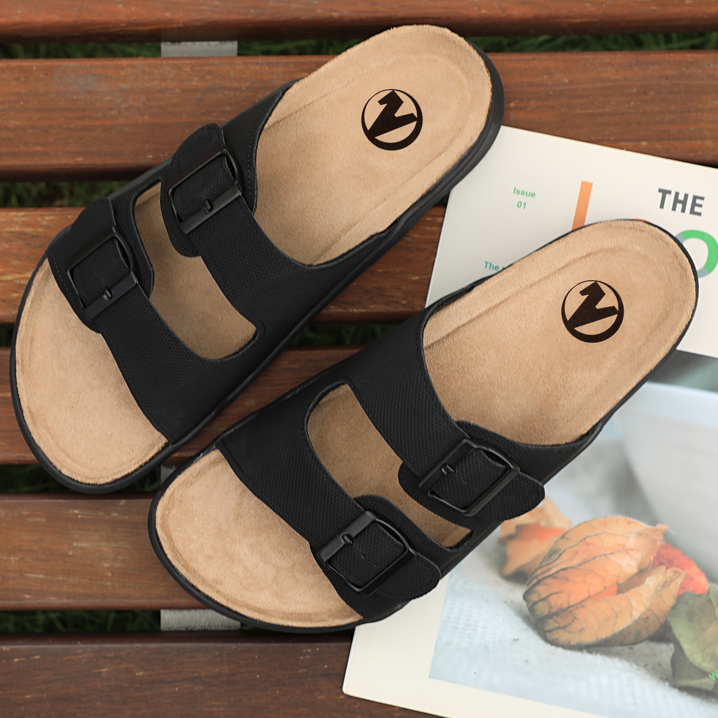 Chinelo de homem moderno de bico aberto, respirável, com tiras de fivela dupla, confortável, antiderrapante e casual, ideal para caminhadas no verão.