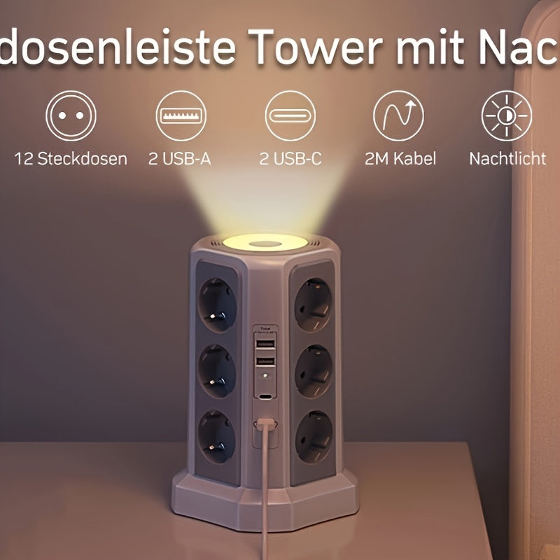 Múltiplas tomadas 12-Outlet 4000W com USB-C 20W