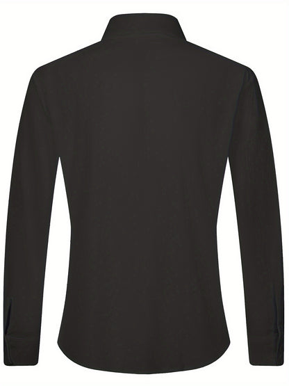Solid Color Men's Cotton Long Sleeve Button Up Shirt, Men's Spring Fall Lapel Top