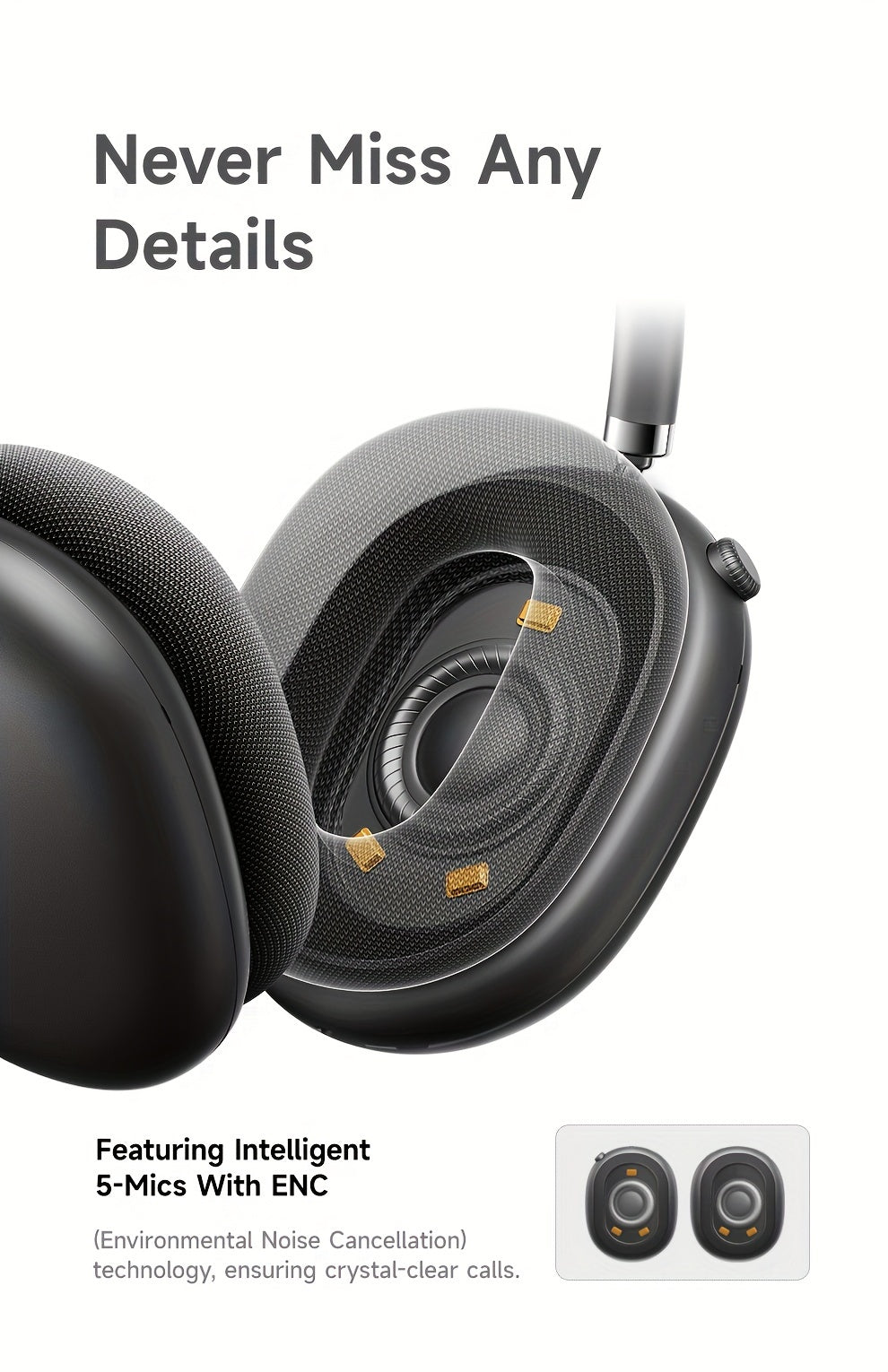 Picun F8 Pro Wireless Over-Ear Headphones with 52dB Hybrid ANC, Hi-Res Audio, Detachable Fabric Ear Cushions, Smart 5-Mic ENC, 140-Hour Standby, and Seamless Dual-Device Connectivity, Black, Wireless Headphones, Modern Headph