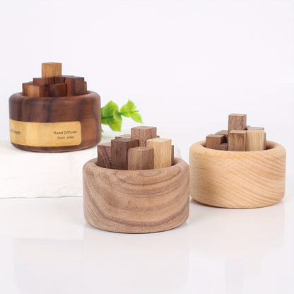 Wooden Essential Oil Diffuser, Aromatherapy Reed Diffuser Set with Natural Beech and Walnut Wood Pieces, Home and Car Fragrance Decor, 1pc