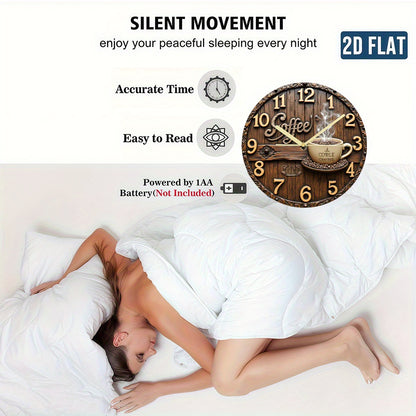 Coffee Lover's Silent Wall Clock - Non-Ticking Modern Decor with Cup Design, Battery-Powered Acrylic Clock for Living Room, Kitchen, Office - Brown & Golden Cafe Theme Gift for Coffee Enthusiasts (AA Battery Not Included), Co