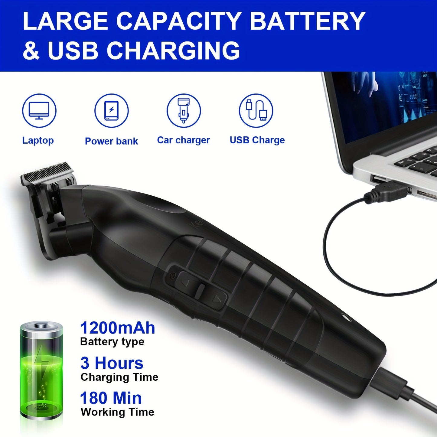 Kemei KM-2299 Professional Hair Clippers, USB Rechargeable Electric Hair Trimmer, Oil-Head Engraving Scissors, Powder Metallurgy Heads, Lithium Battery-18650 Series, ≤36V Operating Voltage, Salon Quality Hair Styling and Sh