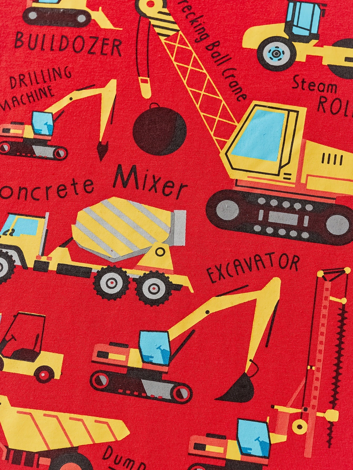 T-shirt de manga curta para criança em algodão com estampa de escavadora de desenho animado, respirável e moderna para o verão.