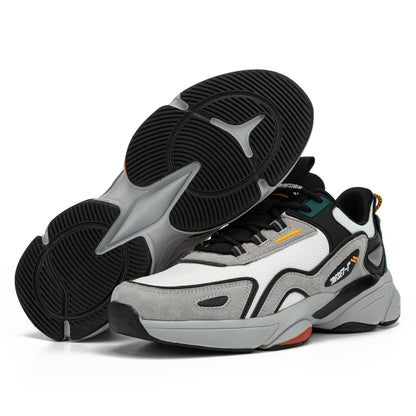 BAASPLOA Men's Sneakers - Lightweight Sneakers with Cushioned MD/TPR Sole, Beige/Black/Red Accent - Gym, Running, Everyday Shoes - Lace-Up Closure - All-Season (Spring/Fall/Summer) - Ideal for Men, Flexible Footwear