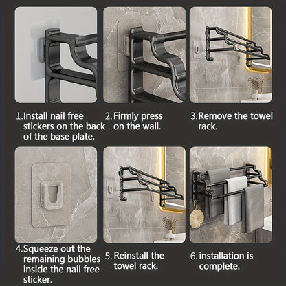 1pc Stylish And Durable Wall Mounted Towel Rack With Three Rods, Punch-free Bathroom Towel Storage Rack, Easy To Install And Maintain, Perfect For Bathroom Accessories