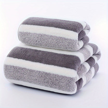 2pcs Striped Pattern Towels, Soft Hand Towel, Bath Towel, Quick Drying Absorbent Towels For Bathroom, Bathroom Supplies