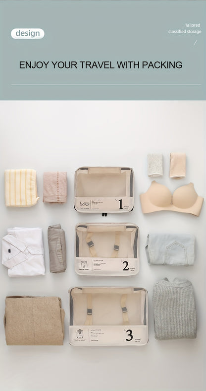 Portable Travel Storage Bag Set of 7pcs Suitcase Clothes Organizer Pouches with Clothing Bags, Underwear Pouches, and Shoe Pouches Suitable for Business Trips by Both Men and Women