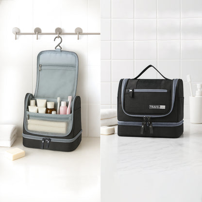 Multi-Functional Travel Organizer with Top Zipper Closure & Hanging Loop - Heavy-Duty High Quality Folding Toiletry & Cosmetic Case with Multiple Compartments, Golden-Tone Hardware, Durable Fabric Construction - Ideal for Bus