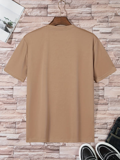 Conjunto de 4 t-shirts casuais para homem de cor sólida, estilo simples, manga curta e gola redonda, ideais para usar em casa, como pijama ou para atividades ao ar livre no verão.