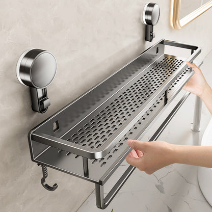 Sleek Multi-Functional Metal Storage Rack – Easy Install, Space-Saving Design for Efficient Home Organization, Polished Finish, Wall-Mounted Shelf with Drainage Holes, Perfect for Bathroom or Kitchen Use, Bathroom Organizer