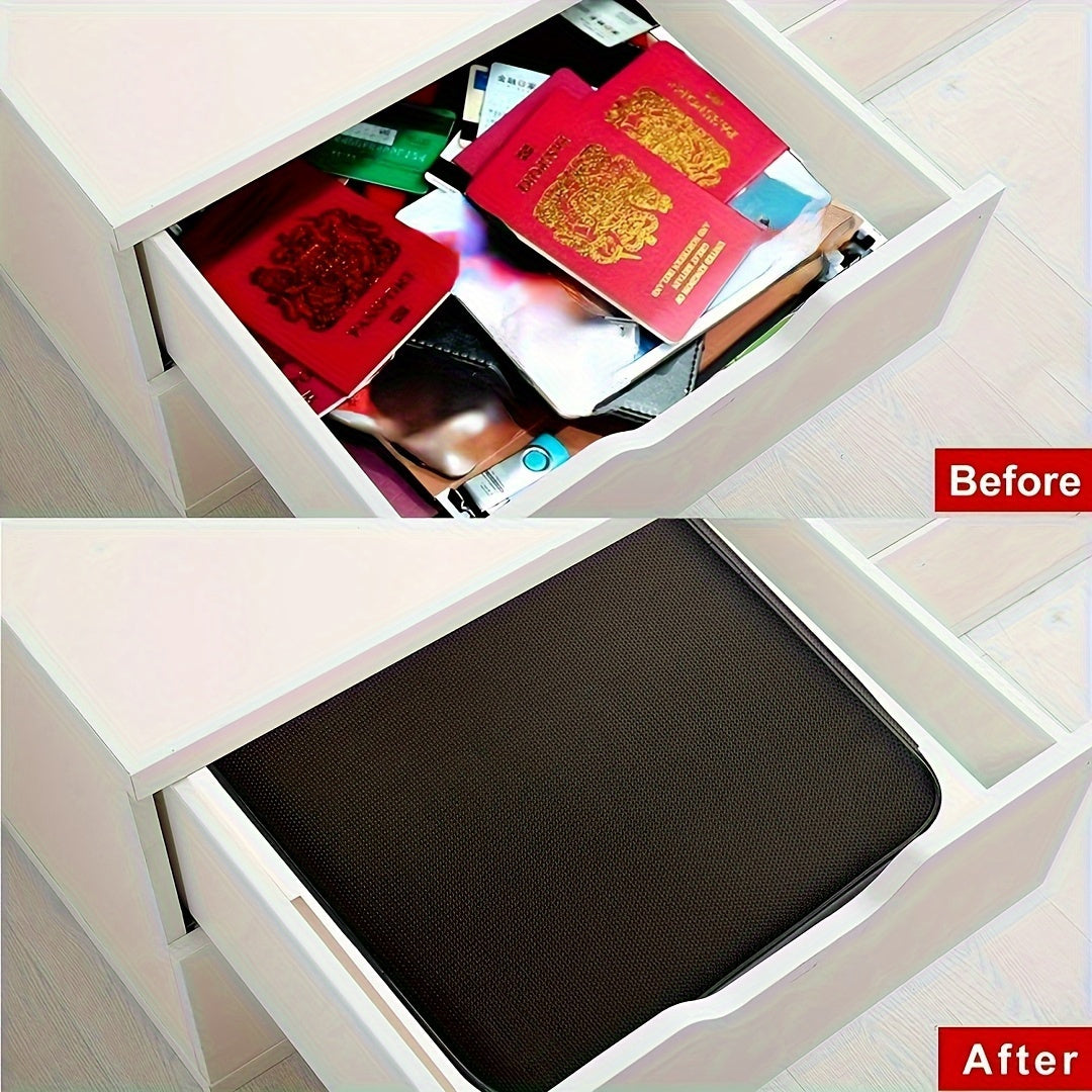 1pc Fireproof & Waterproof File Organizer with Combination Lock - 3-Layer Portable Document Storage Box for Laptop, Certificates, Travel & Home Use - Lightweight Black Office Supplies, File Storage Box, Personal Organizer, Po