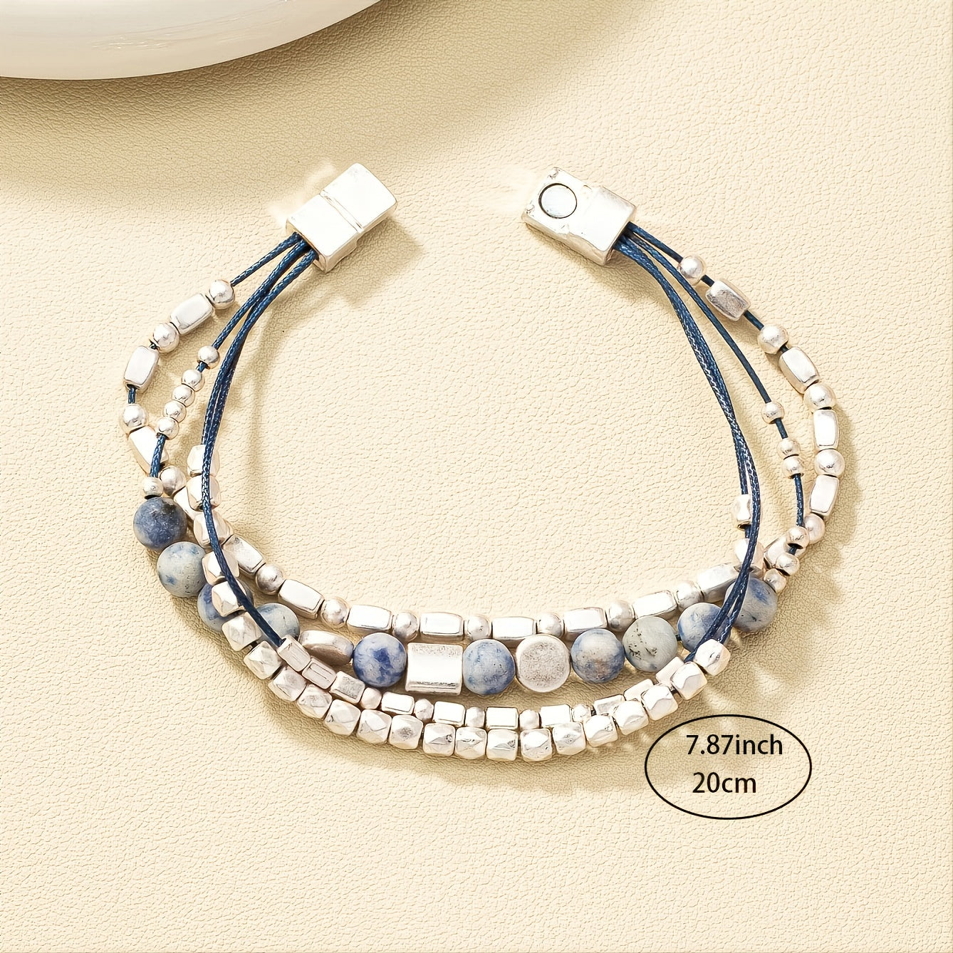 Silver Beaded Lapis Lazuli Magnetic Bracelet Jewelry Gift Birthday Gifts For Women Mom Wife