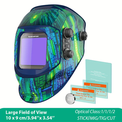 Máscara de soldadura com ecrã de visualização ampla, ARCCAPTAIN, com escurecimento automático True Color.