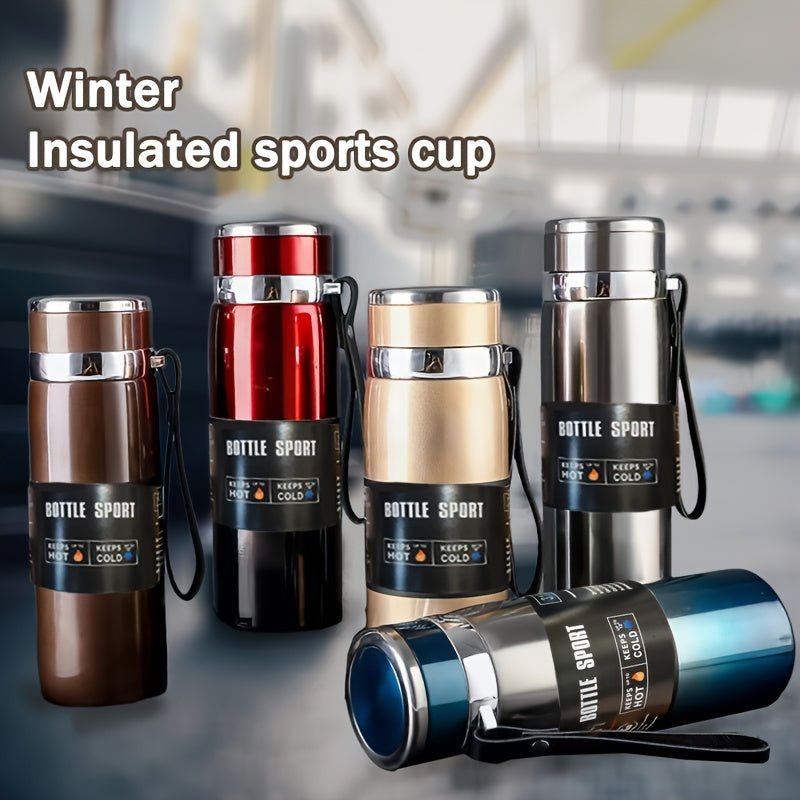 Garrafa térmica de aço inoxidável de 800 ml/27 oz com pega de transporte - Mantém as bebidas quentes durante 10 horas ou frias durante 24 horas, livre de BPA, portátil para campismo, trilhos, viagens de carro e outras atividades.