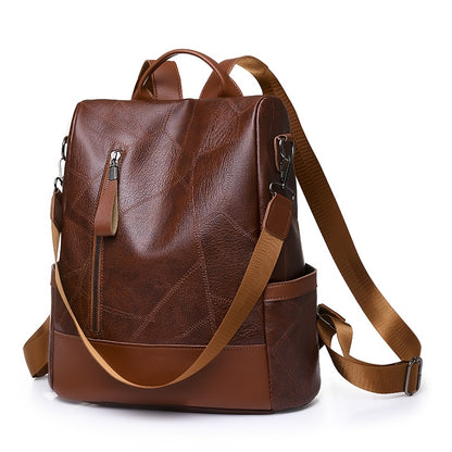 Women's Backpack - Large Capacity, & Travel Bag with Golden-Tone Hardware, Adjustable Shoulder Straps & Front Zipper Pocket - Coffee Brown/Beige/Red/Black Handbag for College, Business, Daily Use (Stylish Durable PU, Bags For