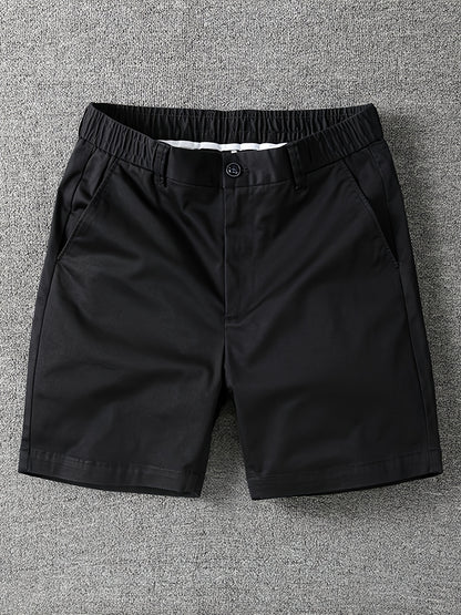 Men's Summer Micro-Elastic Casual Shorts - Four-Tenths Length, Olive Green, Mid-Rise Waist, Elastic Waistband, Side Pockets, Lightweight & Breathable for Casual Attire
