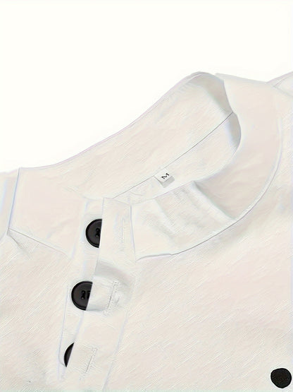 Dragonfly Print Skew Button Blouse, Elegant Short Sleeve Top For Spring & Summer, Women's Clothing
