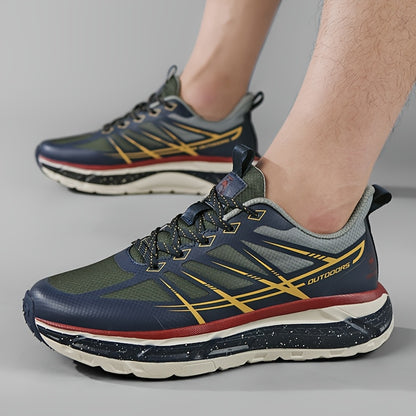 Men's All-Season Breathable Sneakers - Non-Slip Cushioned MD Sole, White/Gray/, Lace-Up Mid-Top Sneakers for Running, Gym, Hiking, Everyday - Extended Sizes Available, Outdoor Activities, Geometric Pattern, Secure Fit, Versat