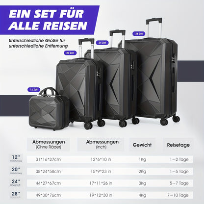 Hardshell Luggage Set Of 4pcs, With 360° Dual Spinner Wheels And Integrated Lock, Carry-on Luggage