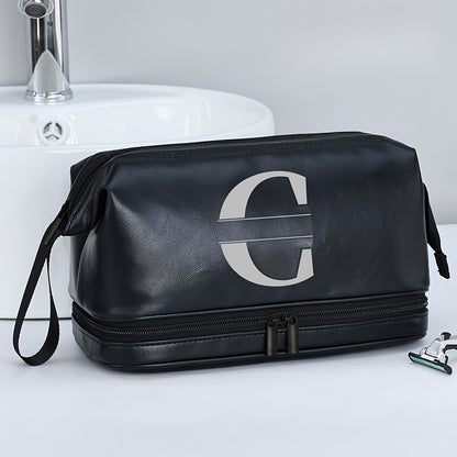 Customized Men's Fashion Travel Toiletry Bag PU Large Letter Toiletry Bag