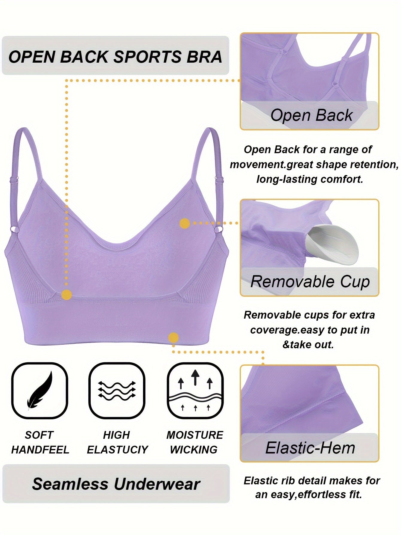 Solid Ribbed Sports Bra, Comfy & Breathable Workout Fitness Intimates Bra, Women's Lingerie & Underwear