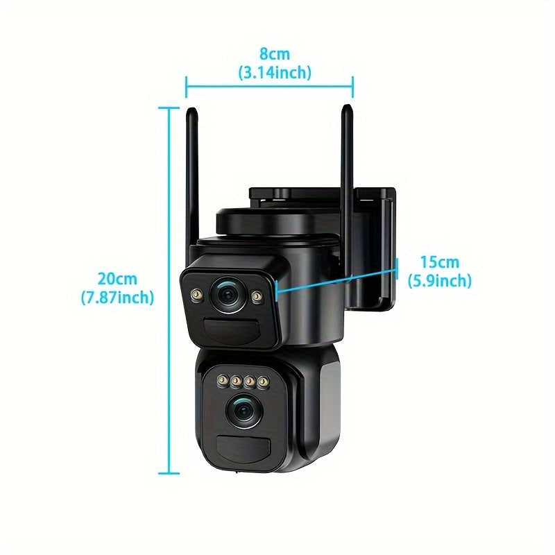 Multifunctional Security Camera with Solar Panel 2K 300W Pixel Video Resolution Wireless Outdoor WiFi Security Monitoring High-definition Dual Lens Automatic Rotation Pan Tilt Night Vision Motion Detection Bidirectional Call