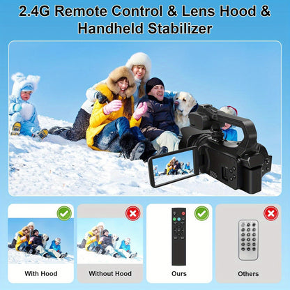 YISENCE 6K Camcorder Video Camera 64MP 18X Digital Zoom IR Night Vision Vlogging Camera for YouTube 10.16cm Touch Screen Digital Camera with WiFi, Microphone, Remote Control, Charger, Stabilizer and 64G SD Card
