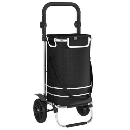 Outdoor shopping cart, shopping trolley with wheels and adjustable handle, black, 40L, durable and suitable for outdoor use, Shopping Trolley with Wheels And Bag, Large Shopping Cart with Wheels, Trolley Bags for Shopping, Fo
